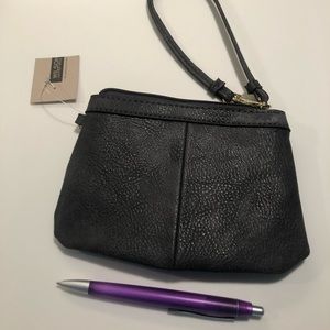 Gray leather wristlet